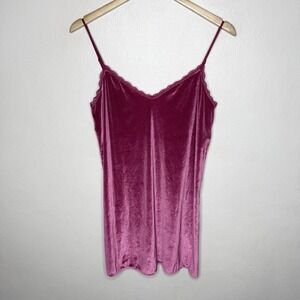 Victorias Secret Magenta Pink Velvet Lace Trim Nightie Slip Chemise Womens Small